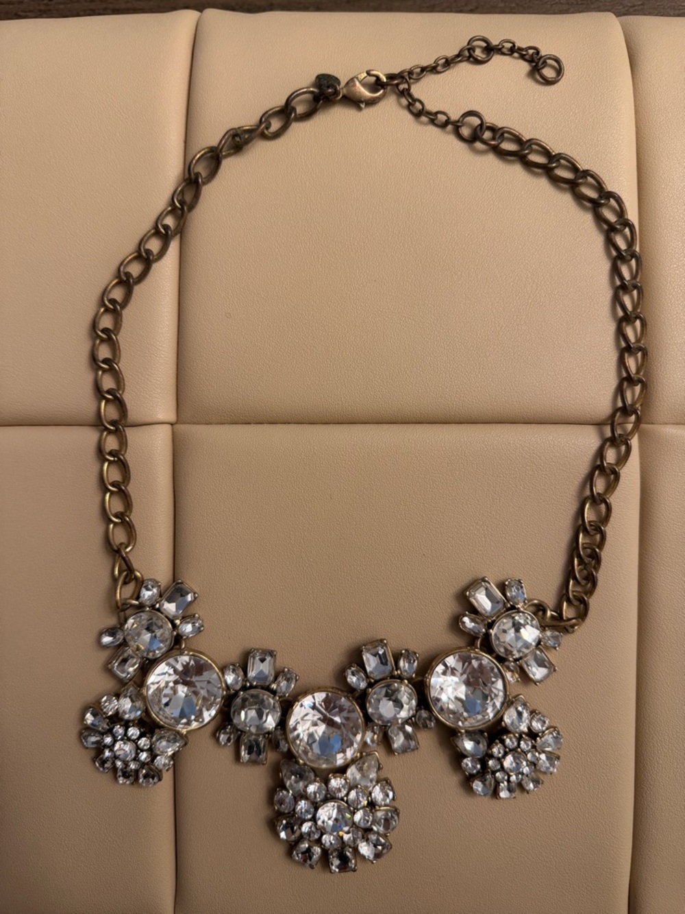 Crystal Statement Necklace - Gold Chain, Clear Stones